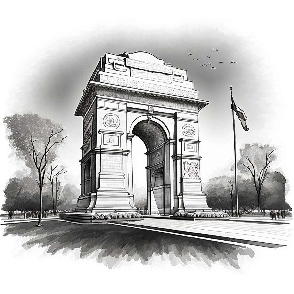 ArtsIndia Black & White Digital Illustration of India Gate Perfect Wall  Decor & Gift Option (Material: Canvas, Size: 10